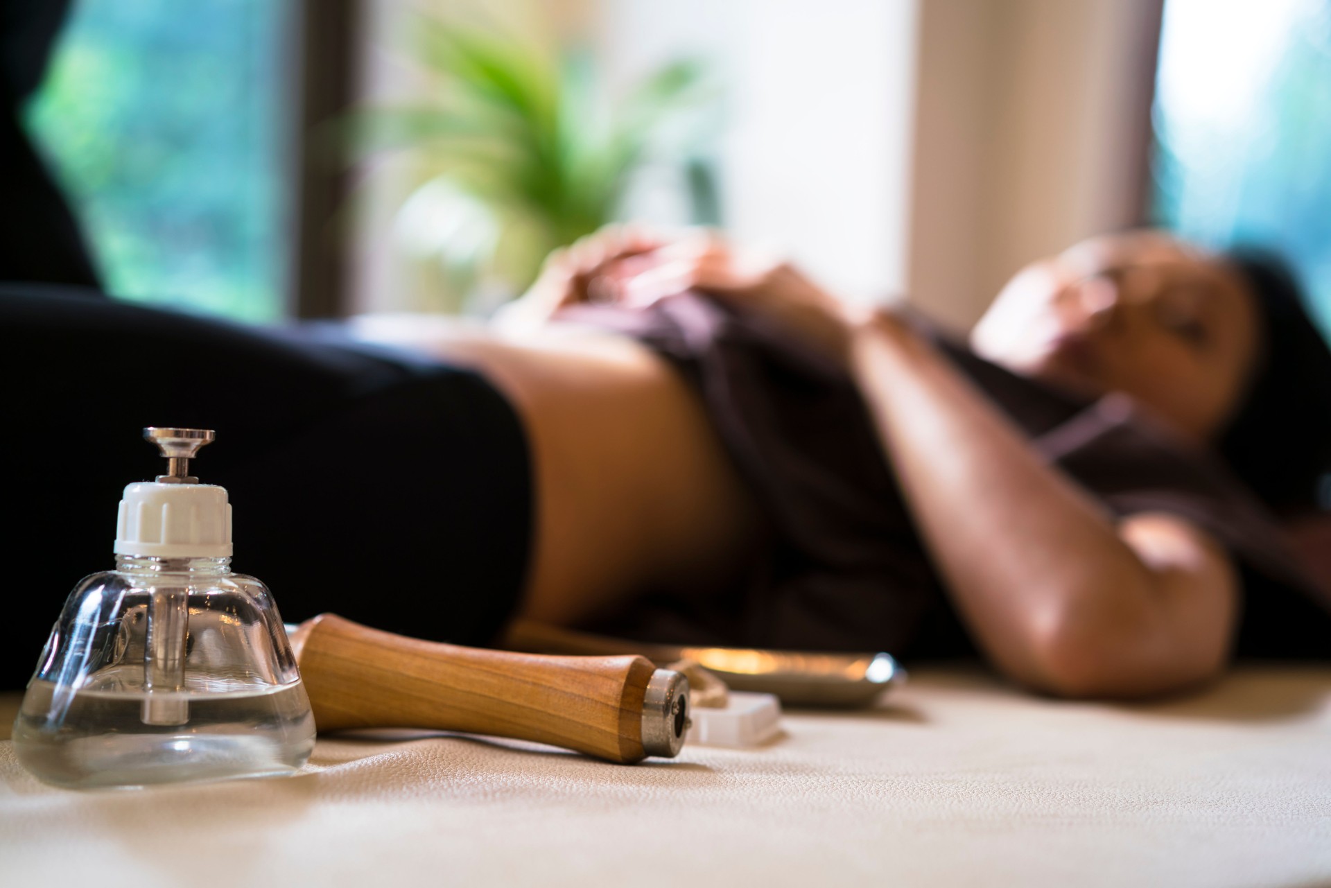 Woman waiting for Acupuncture burning treatment in Kyoto, Japan